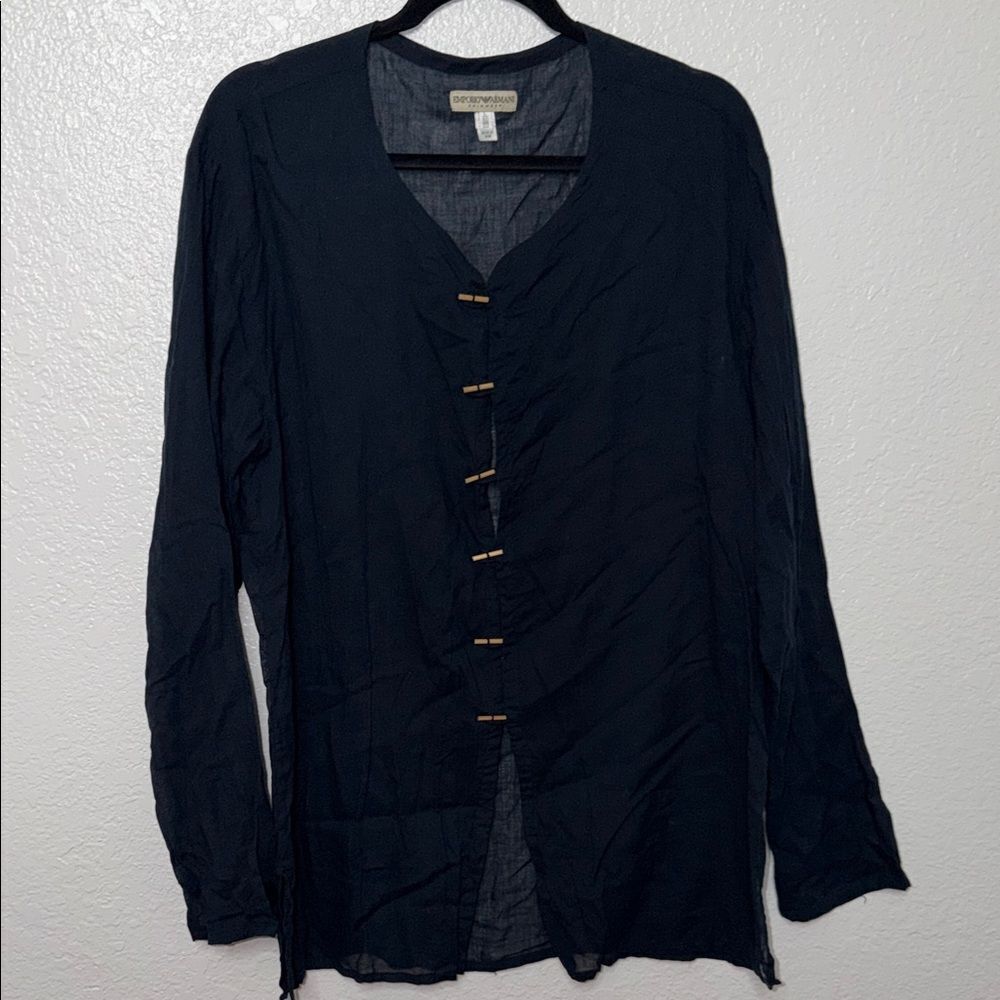 Vintage Y2K Emporio Armani Navy Button-Up Shirt swim boho coverup L
